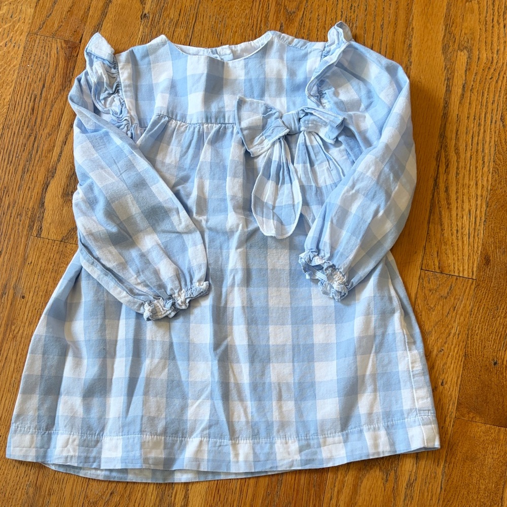 bella bliss Light Blue Gingham Long Sleeve Bow Top